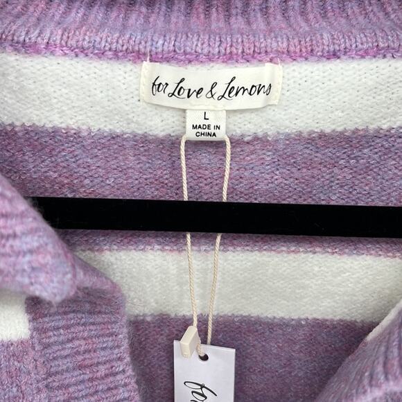 For Love & Lemons Maud Boxy Crop Sweater - Purple/White - Large - NWT - Picture 4 of 9